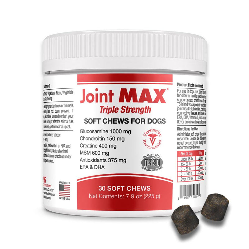 PHS Joint MAX Triple Strength (TS) Soft Chews for Dogs - Glucosamine, Chondroitin, MSM, Turmeric, Omega 3 - Hip and Joint Pain Relief and Support for Dogs - Made in USA - 30 Soft Chews