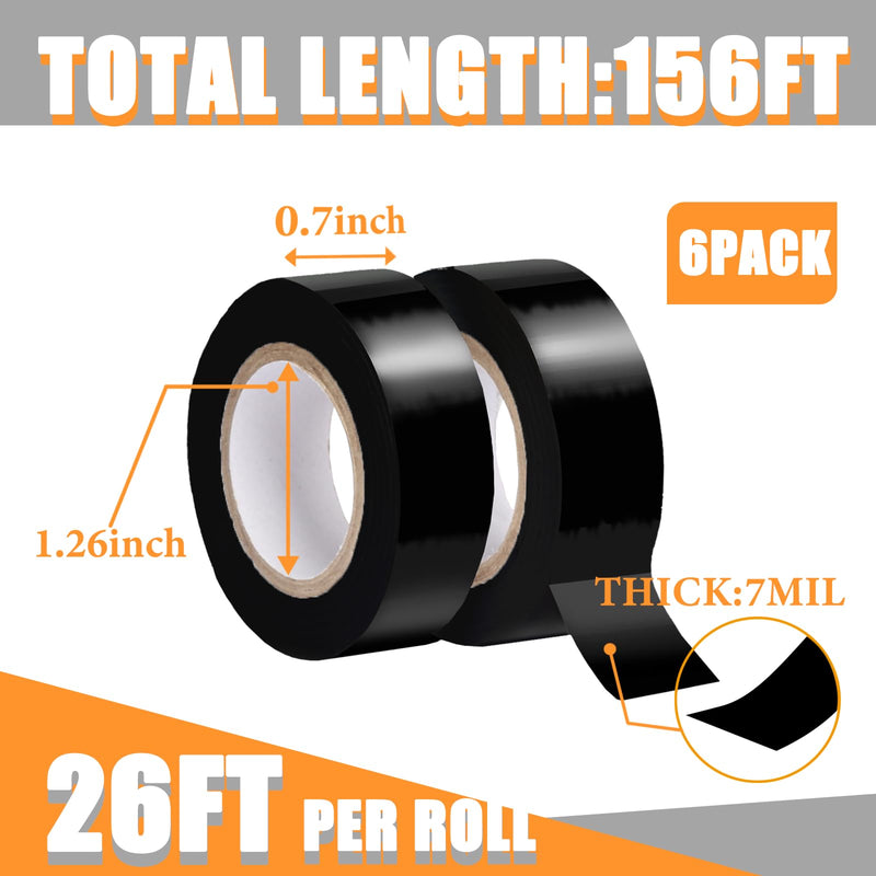 Electrical Tape Black,0.7in X 26.5ft,7mil Thick,6 Pack,Industrial Grade Electrical Tape,Multipurpose Electric Tape for Wrapping Wiring Harness,Electric Insulating 0.7in X 26.5ft 6
