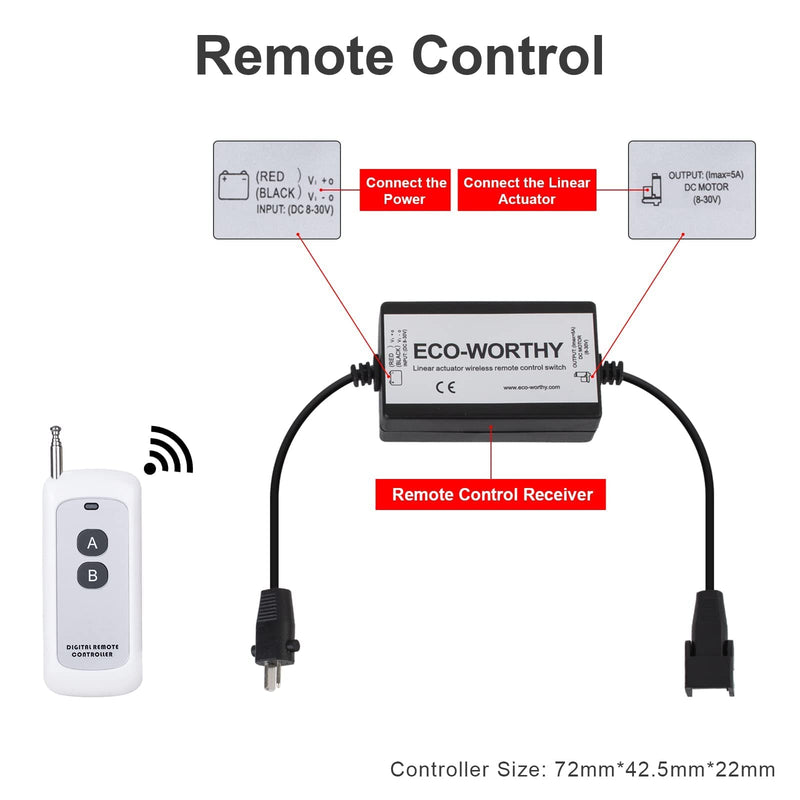 DC HOUSE Forward and Reverse Linear Actuator Controller with 12V AC/DC Adapter, Maximum Remote Control Distance 70M, Wireless Remote Motor Control Switch Kit for Various Motor/Linear Actuators 1 remote control with adapt