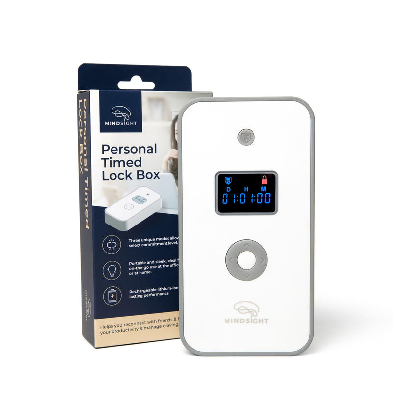 Mindsight Personal Timed Lock Box | Unplug from Phones and Other Small Distractions | 3 Modes based on Willpower | Easy to Use | Out of Sight ~ Out of Mind | Boost Your Mental Wellness Glacier Gray