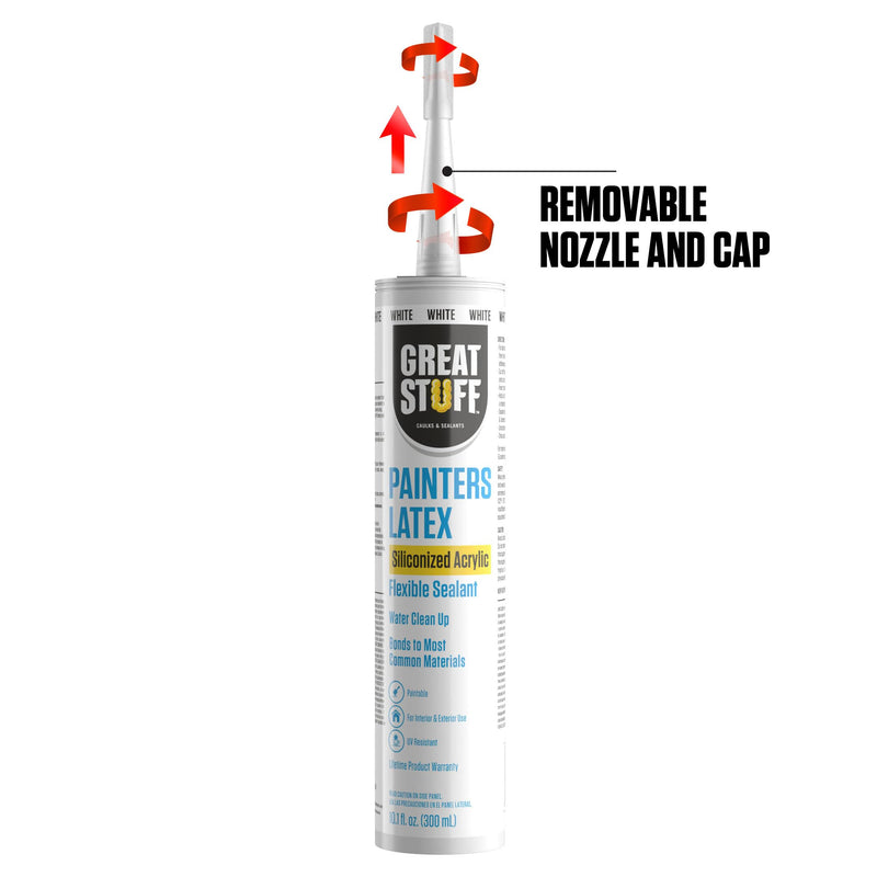 Great Stuff Acrylic Latex Paintable Caulking Sealant - White Caulk, Painters Caulk, Painters Latex Siliconized Acrylic Caulk, Paintable Caulk, White Caulking for Baseboards, Water Clean Up, 10.1 oz 1 Pack