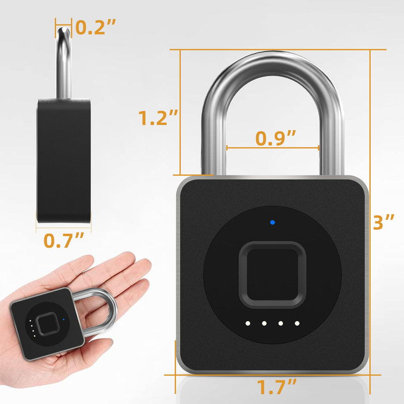Pothunder Fingerprint Padlock, Fingerprint Lock with APP, Padlock with Keyless Biometric, Smart Padlock Waterproof Suitable for Gym, Locker, Gates, Fence and Storage Black