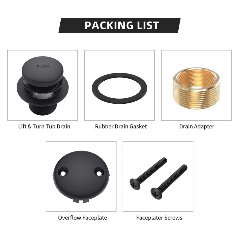 Matte Black Bath Tub Drain and Overflow Kit, Universal All Metal Tip-Toe Bathtub Drain Replacement Kit with Fine/Coarse Thread Matte Black