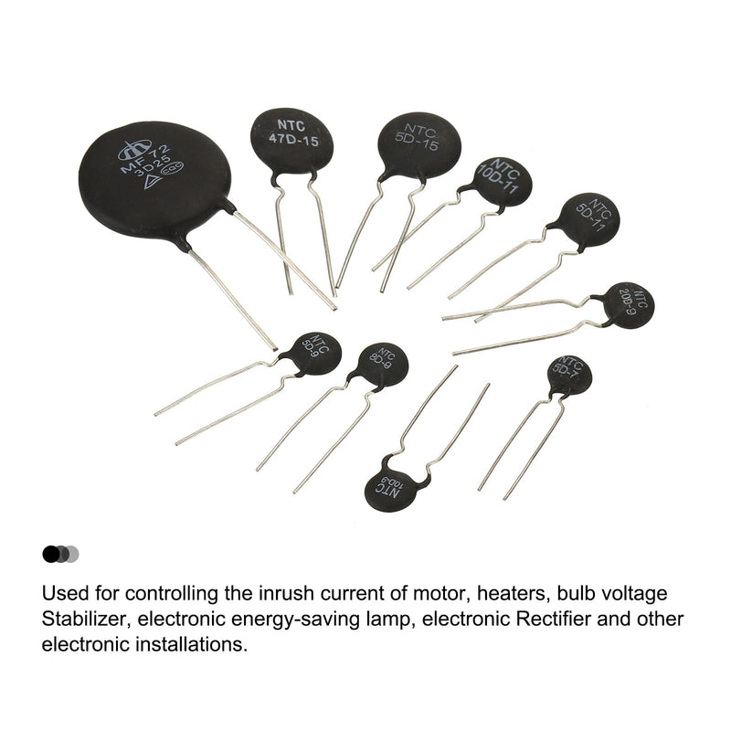 uxcell NTC Thermistors Resistor 3950 10 Values 81 Pcs Inrush Current Limiter Temperature Sensor Assortment Kit (3D-25 5D-7 5D-9 5D-11 5D-15 8D-9 10D-9 10D-11 20D-9 47D-15)