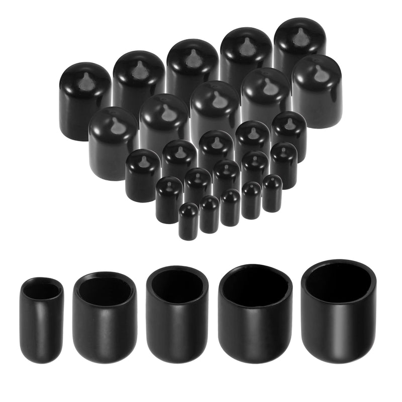 uxcell 25pcs Round Rubber End Caps 1/4" 3/8" 1/2" 5/8" 3/4" Black Vinyl Cover Screw Thread Protectors Assortment Kit 25