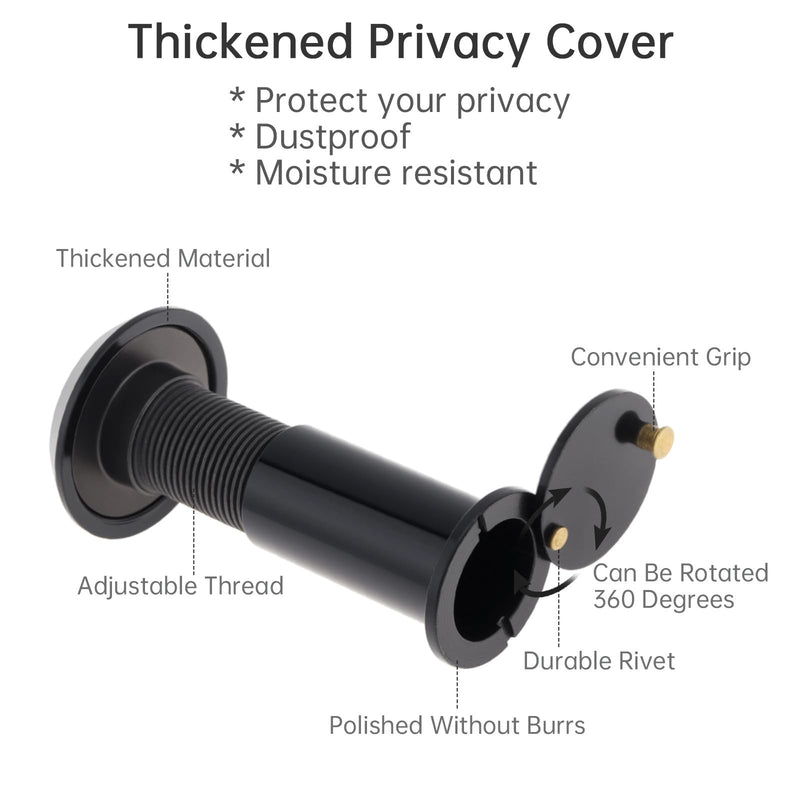 Door Viewer Peephole, Solid Brass 200 Degree Viewer, 5/8 Inch Pipe Diameter Peephole with Privacy Cover for 1-3/8" to 2-1/6" Doors (Black) Black
