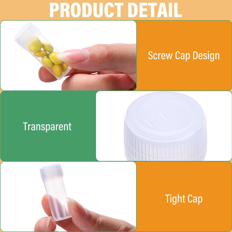 Lallisa 300 Pcs 5 ml Small Plastic Bottles Empty Pill Bottles Clear Vials with Clear Caps Small Sample Lab Plastic Test Tubes for Travel Storage Portable Lab Supplies