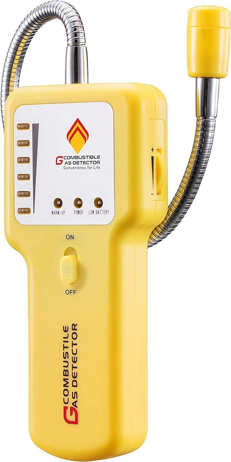 Gas Leak Detector & Natural Gas Detector: Portable Gas Sniffer to Locate Leaks of Multiple Combustible Gases Like Propane, Methane, LPG, LNG, Fuel, Sewer Gas with 12" Flexible Sensor Neck Yellow