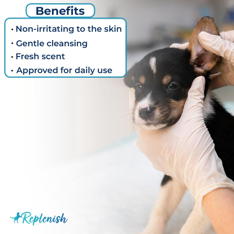 Replenish Ear Cleaner for Dogs and Cats - Dr. Rachel's Alcohol Based Gentle Ear Cleansing Solution with Aloe Vera-Infused Cucumber Melon Scent - 8 oz - PawsPlanet Australia