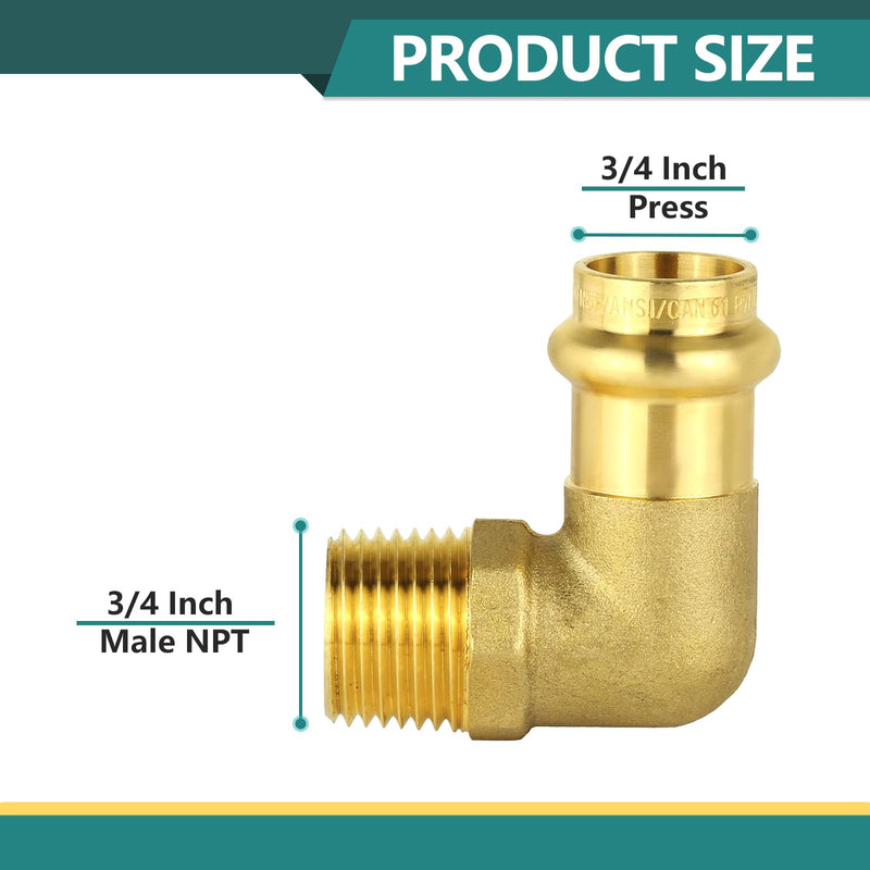 5-Pack Niikappu 3/4" Copper Press X 3/4" Male NPT Elbow(PRESS207-5) 5 3/4" Press X 3/4" Male NPT