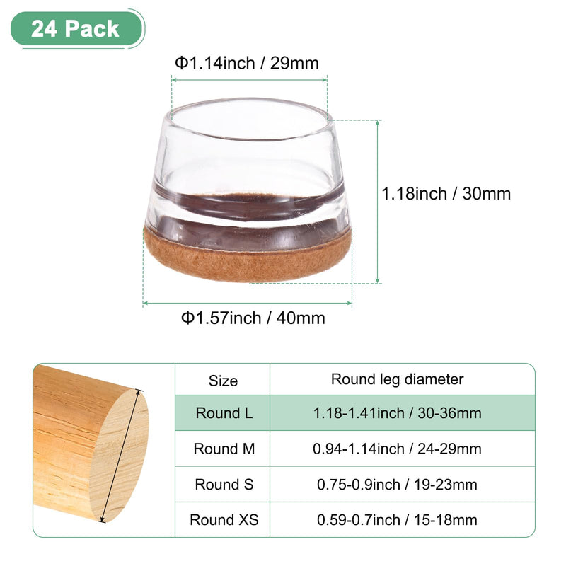 24-Pack Chair Leg Floor Protectors, 1.18-1.41 Inch Silicone Cups Round Felt Furniture Pads for Hardwood Floors/Laminates/Carpets, Chair Leg Covers Socks [Transparent Brown] Transparent Brown Fit 1.18-1.41"