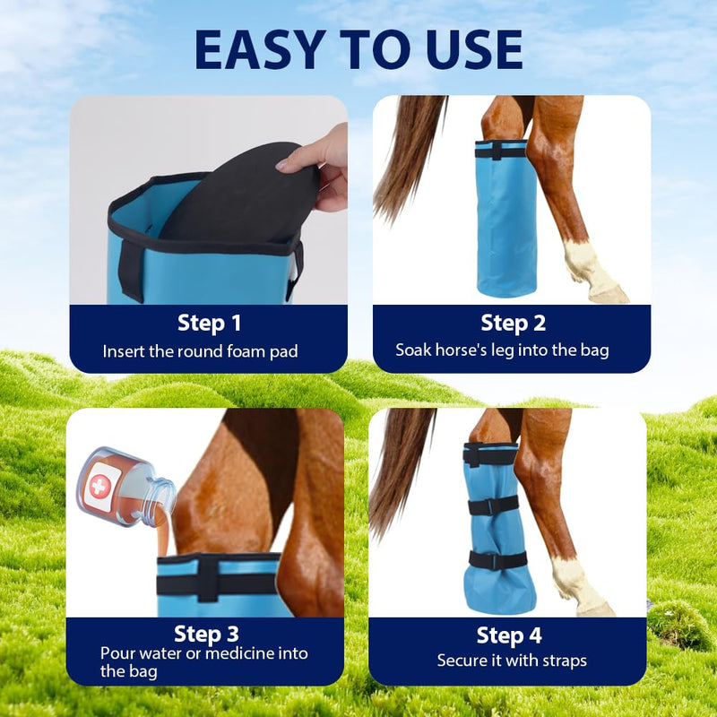 Gel Horse Ice Pack with Carry Case Reusable Cooling Horse Leg Wrap for Injury Therapy and 2 Piece Hoof Soaking Boot for Hoof Problems