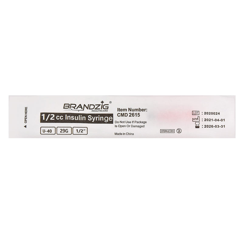 Brandzig U-40 Pet Insulin Syringes 29G 1/2cc, 1/2" 30-Pack