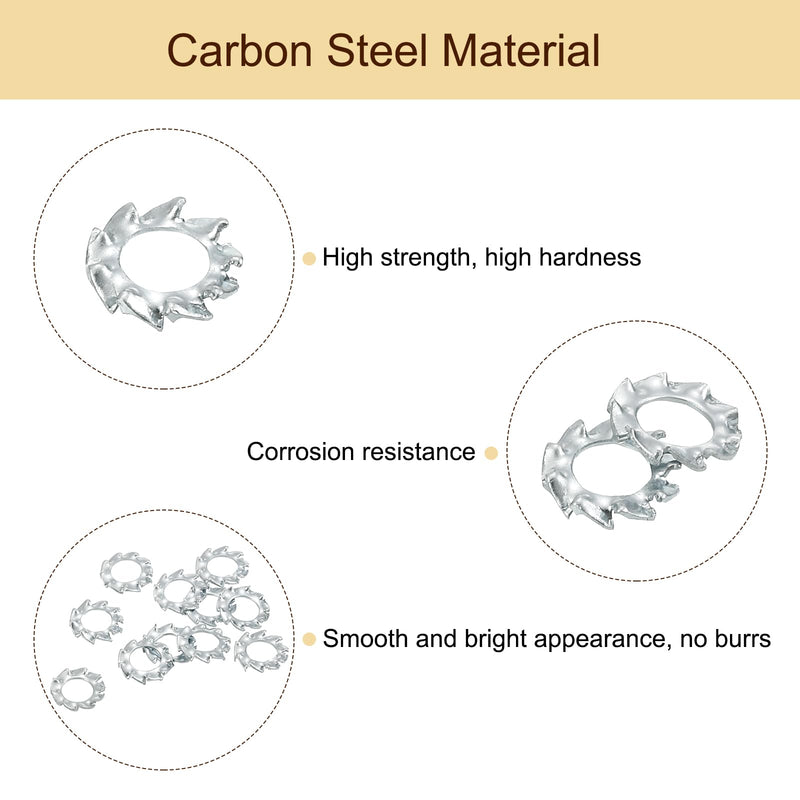 uxcell 100Pcs External Tooth Washers, M3 Steel Zinc Finish External Serrated Washer for Mechanical Equipment Fasteners, Silver 100