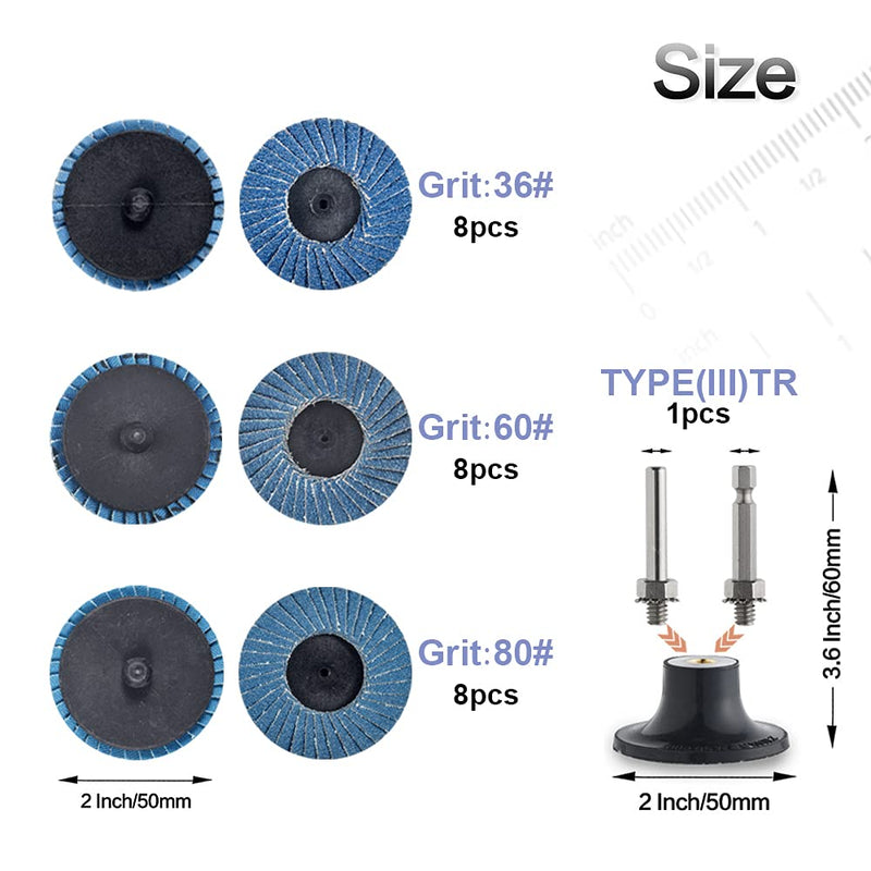 24 Pcs 2 inch Roll Lock Flap Discs with 1/4" Holder Die Grinder Attachments T27 Zirconia Flat 36/60/80 Grit Grinding Wheels for Surface Prep Flap 25Pack Mix - NewNest Australia