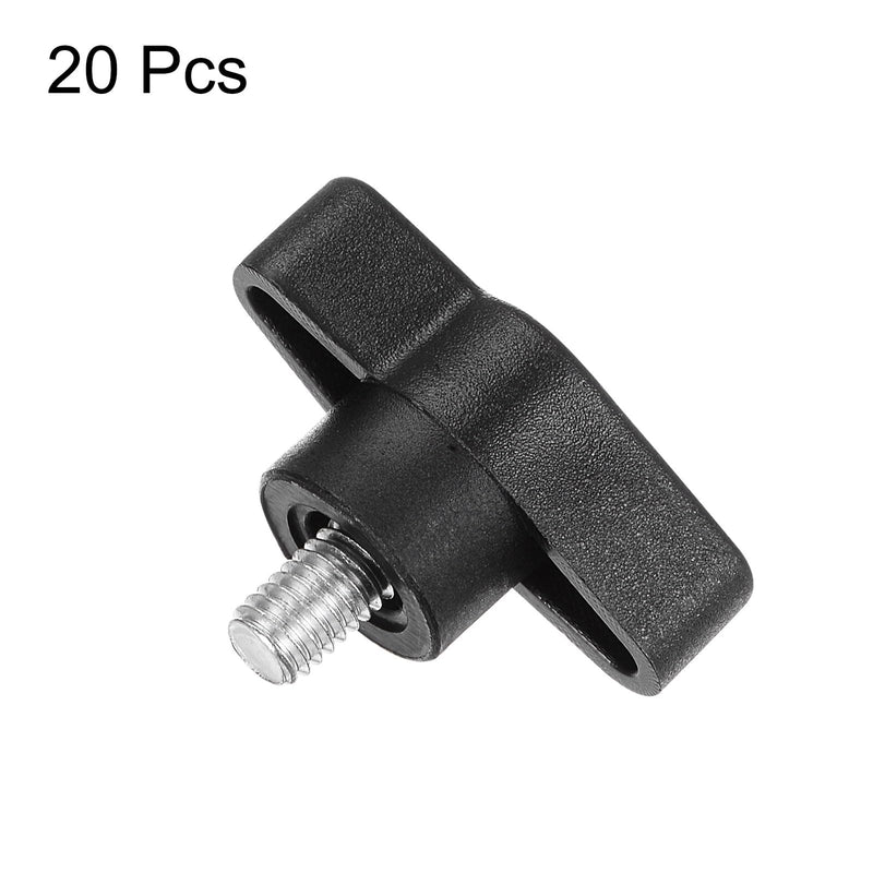 HARFINGTON 20pcs Wing Knobs M6 x 8mm Male Thread Plastic Tee Stud Knobs T Threaded Handles Hand Clamping Tightening Thumb Screws Thumbscrew, Black