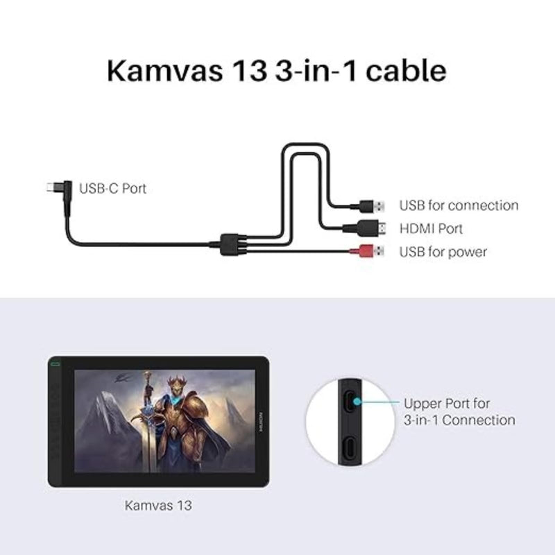 3-in-1 Cable CB05A Suitable for huion Graphics Drawing Tablet Display Kamvas 12 Kamvas 13 Kamvas 16 (2021) with HDMI Type C