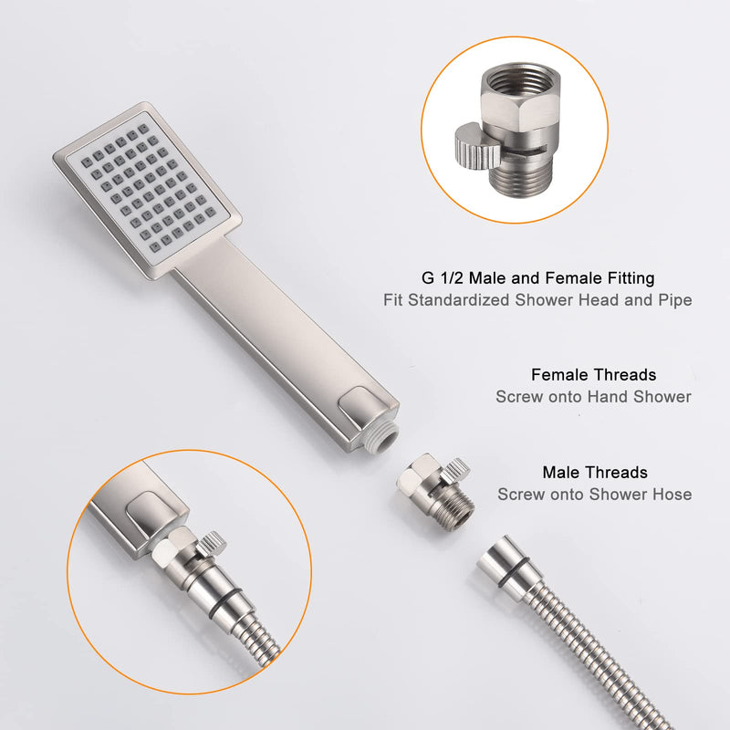 Brushed Nickel Water Flow Control Valve, G 1/2" Shower Head Flow Control Brass Shut Off Valve for Handheld, Water Pressure Regulator Replacement for Shower System Brushed Nickel