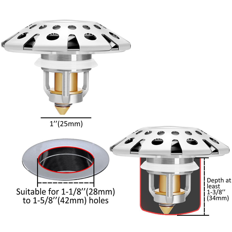Bathroom Sink Stopper,Sink Hair Catcher,Bathroom Sink Drain Strainer Pop Up Drain Cover Plug,Universal for 1.1 to 1.65in Sink Drain Hole Bathroom Sink Stopper with Hair Catcher