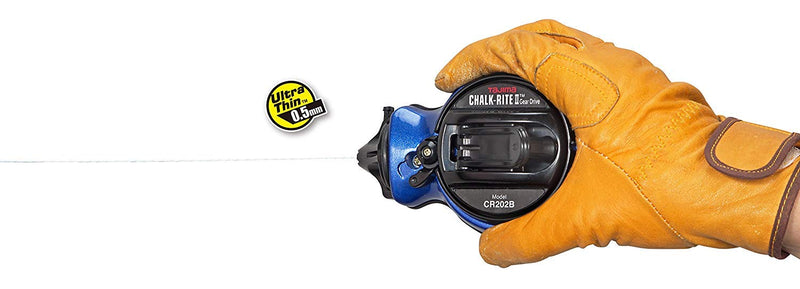 TAJIMA Chalk Line - Chalk-Rite II Chalk Box with Ultra Thin 0.5mm Snap Line & Five Gear Quick Retrieval - CR202B-P