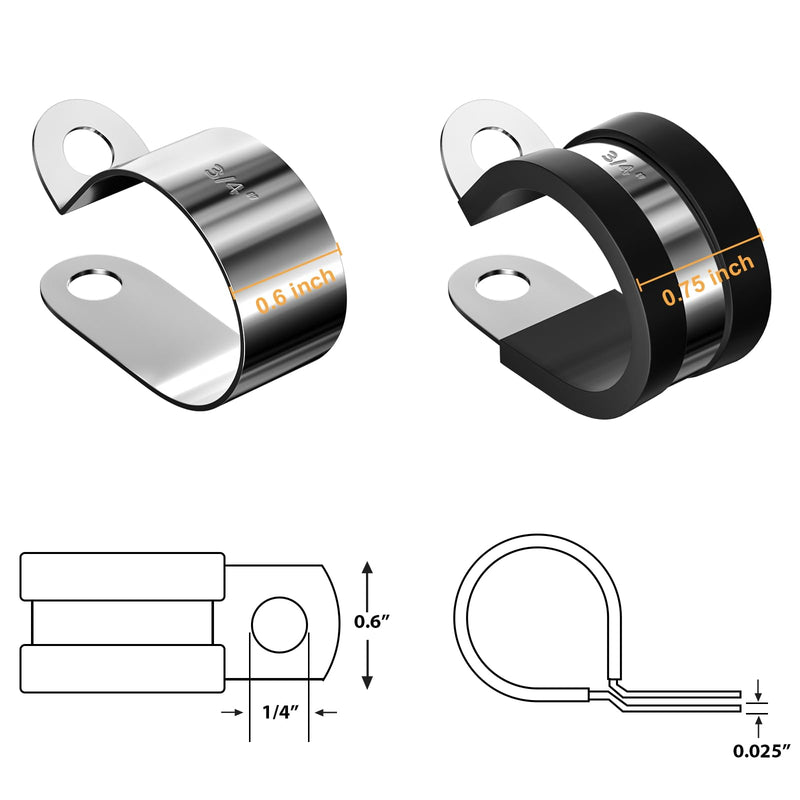 80 Pcs Cable Clamps Assortment Kit, 7 Sizes 304 Stainless Steel Metal Cable Clamp, Insulated Wire Clamps Cushion Rubber Coated Pipe Hose Clamp 1/4" 5/16" 3/8" 1/2" 5/8" 3/4" 1"