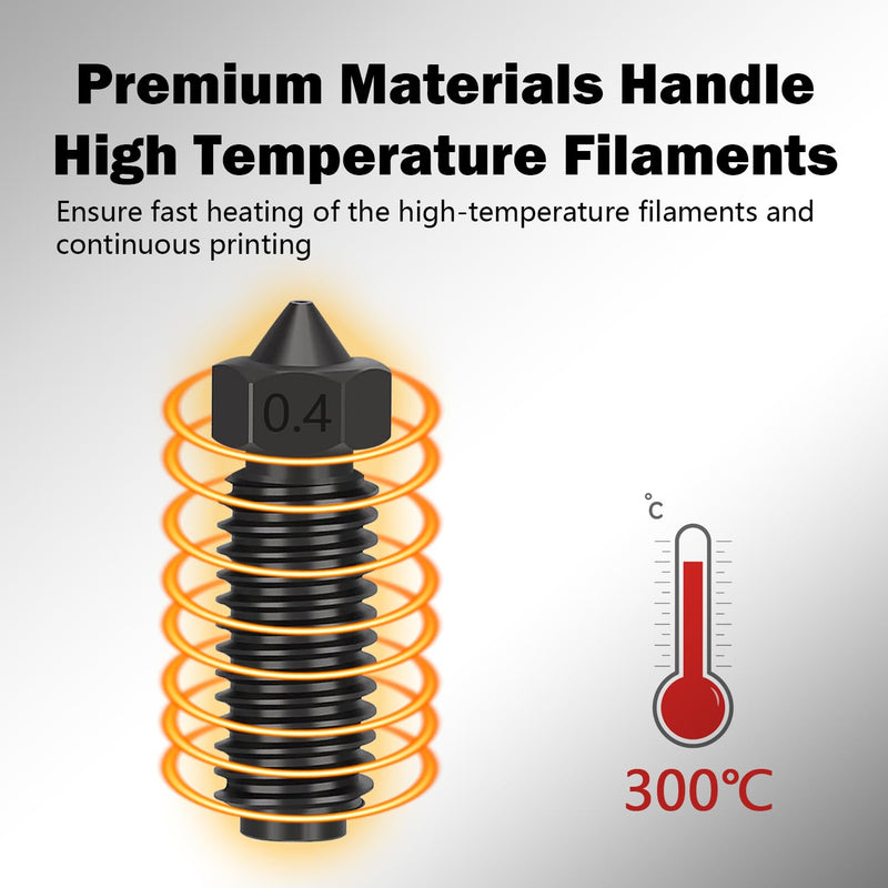 3D Printer Kobra 3 Nozzles Hardened Steel Extruder Hotend Kit, Included 3pcs 0.4mm+1pc 0.2mm+1pc 0.6mm+1pc 0.8mm Hardened Steel Nozzles, Replacement Parts Nozzles for Anycubic Kobra 3 6PCS Hardened Steel Nozzles
