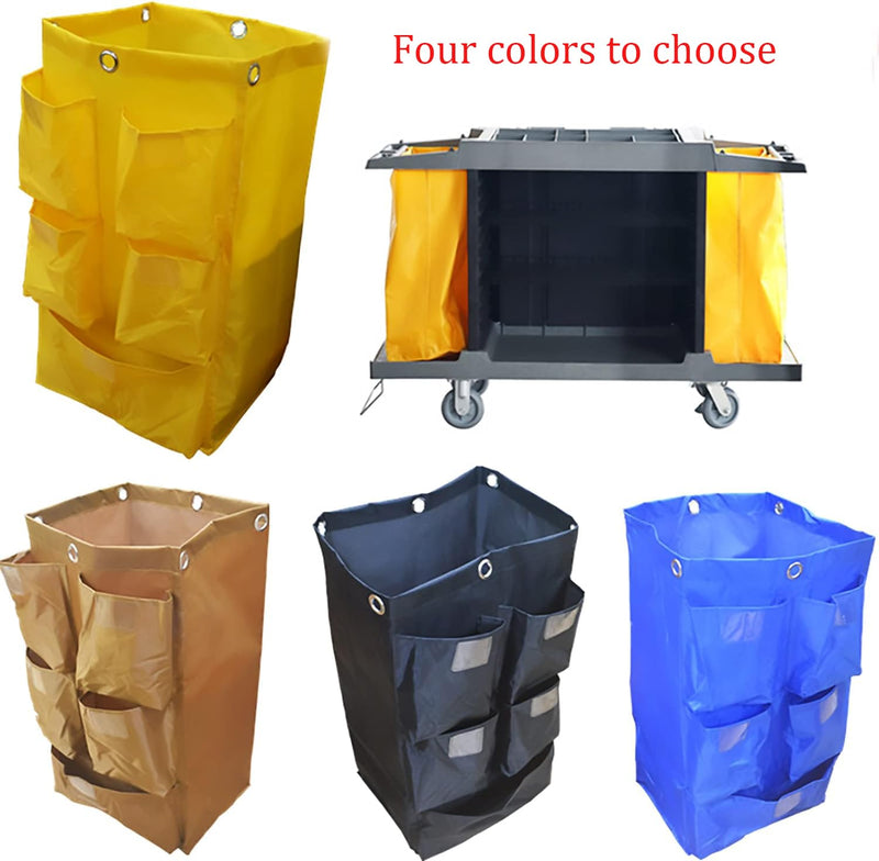 Replacement Janitorial Cart Bag with 5 Pockets,25 Gallon Housekeeping cart Bag High Capacity Waterproof Thickened Commercial Janitorial Cleaning Cart Bag with 6 Brass Grommets (Yellow with 5 Pockets) Yellow With 5 Pockets