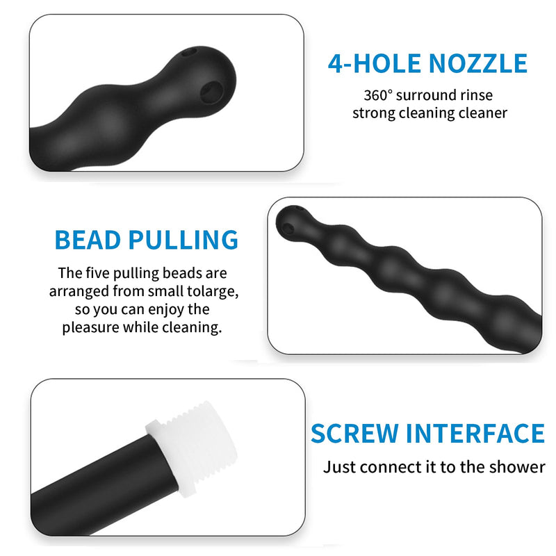 Shower Douche Nozzles , 4 Holes Water Spray Comfortable Silicone Nozzles Attachment, Reusable Shower Hose with on/Off Control Valve and Shower Hose
