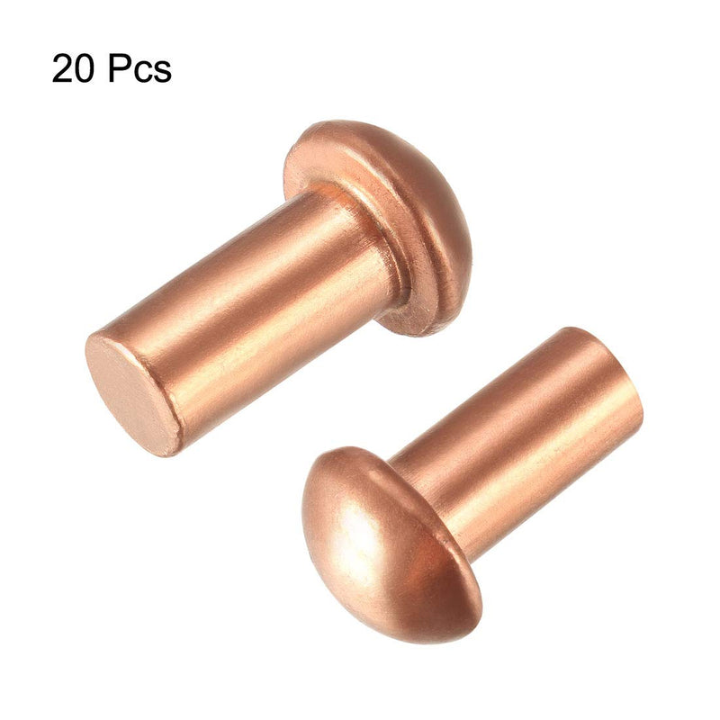 uxcell 20 Pcs 5/16" x 5/8" Round Head Copper Solid Rivets Fasteners