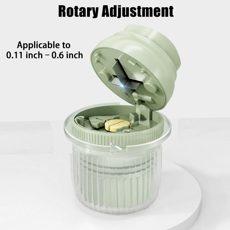 3-in-1 Pill Crusher Fine Powder - 1/4 1/2 Pill Cutter Splitter for Small and Tiny, Grinder for Elderly with Storage and Measuring Cup (Light Green) Light Green