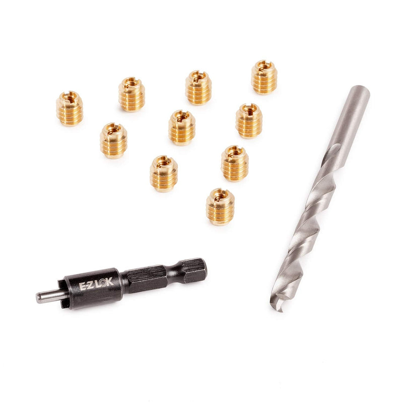 E-Z LOK 400-M3 Threaded Inserts for Wood, Installation Kit, Brass, Includes M3-0.5 Knife Thread Inserts (10), Drill, Installation Tool M3-0.5 Knife Thread Inserts (10)