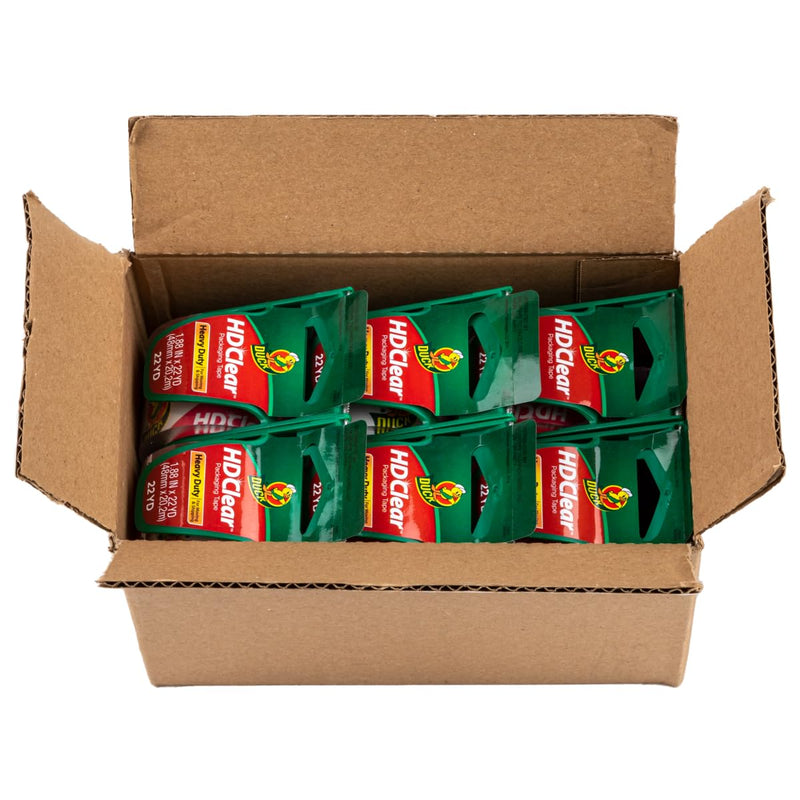 Duck HD Clear Packing Tape Dispensers - 6 Rolls of Heavy Duty Shipping and Moving Packing Tape - Clear Strong Packaging Tape for Boxes, Packing and Moving Supplies - 1.88 In. x 22.2 Yards (287732)