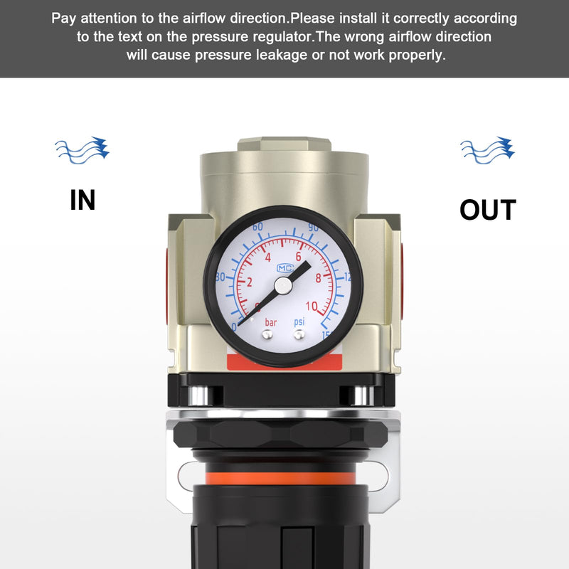 AIROE 1/4" NPT Air Pressure Regulator,Compressed Air System,Mini Air Regulator AR3000-02,0-150 PSI Gauge 1/4"NPT AR3000-2