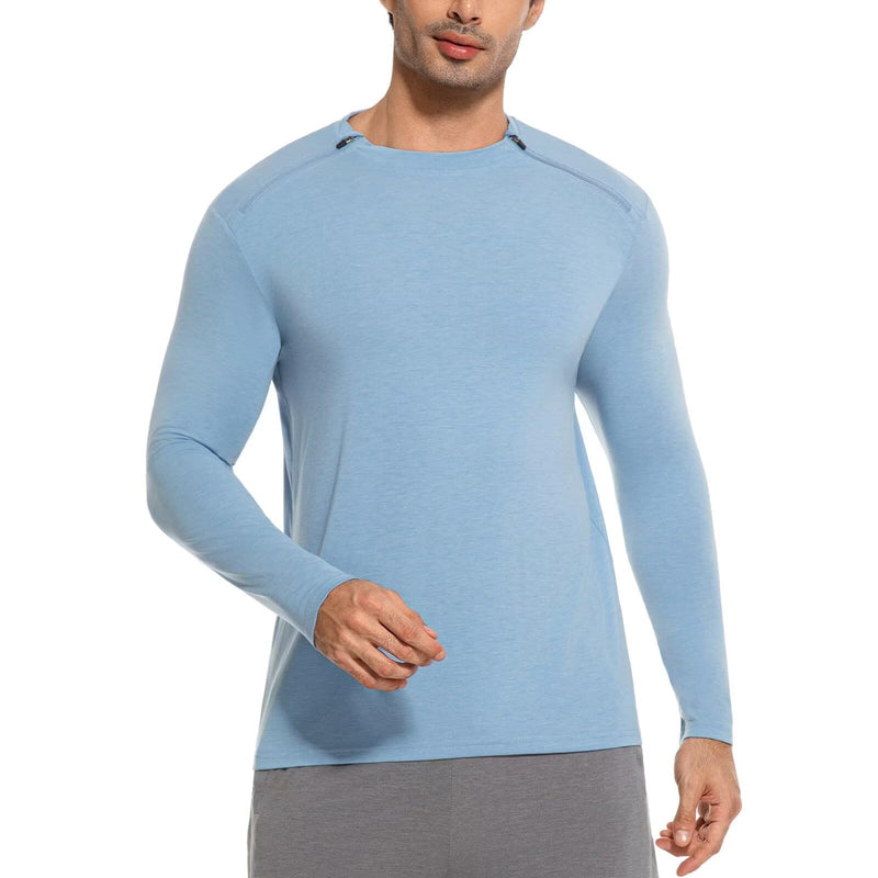 Chemo Port Shirts for Men Post Shoulder Surgery Recovery Shirts Long Sleeve Dual Chest Zips Shirts Blue Small