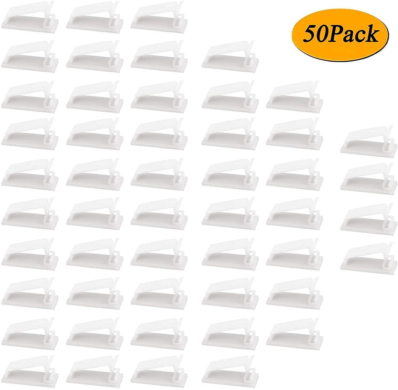 SOULWIT 50Pcs Self Adhesive Cable Management Clips, Cable Organizers Wire Clips Cord Holder for TV PC Ethernet Cable under Desk Home Office (White) White - NewNest Australia