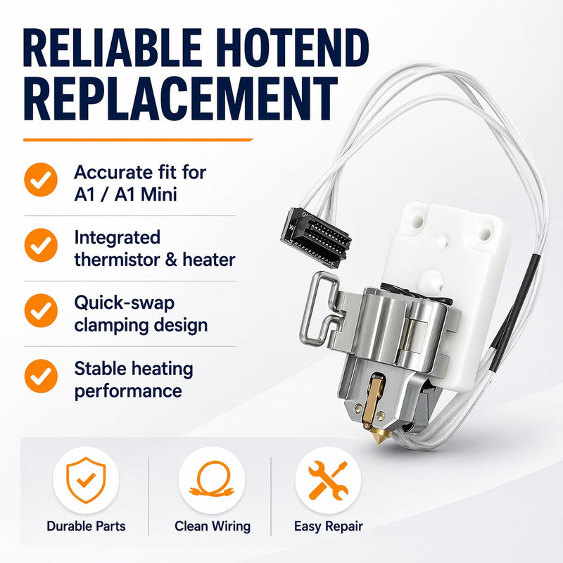 3D Printer A1 Hotend Heating Kit with Thermistor Assembly - High Temp Heater Hotend Replacement Parts for Bambu Lab A1 / A1 MINI 3D Printers, Easy Install Heating Block Accessory