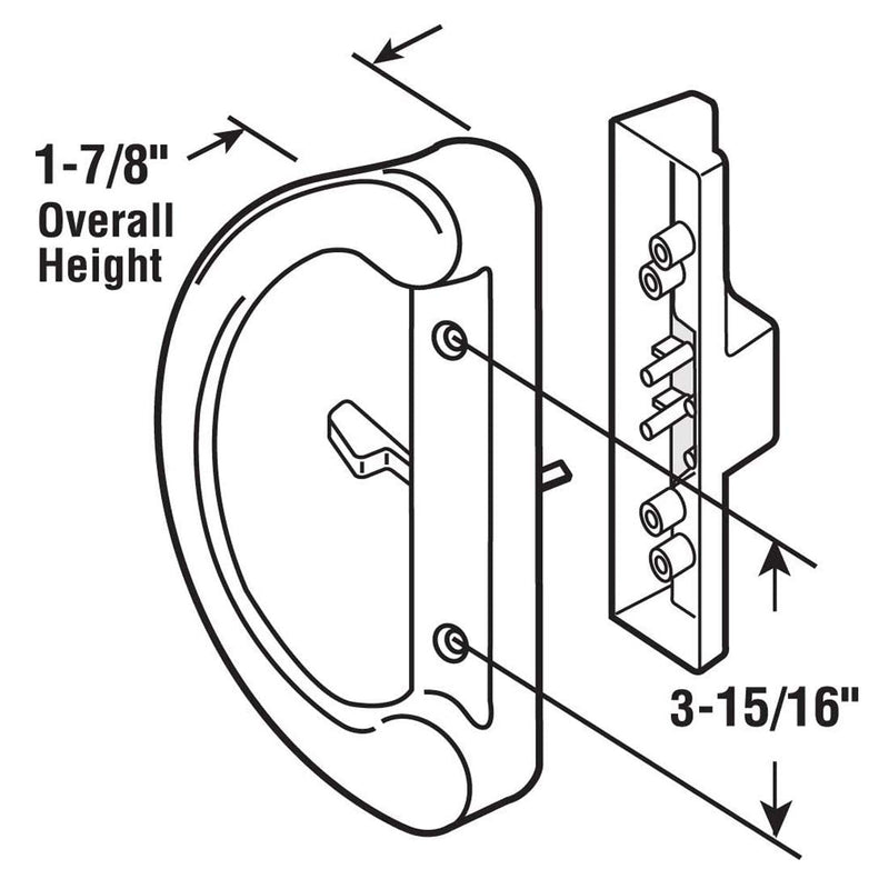 Patio Door Handle Set + Mortise Lock 45° Perfect Replacement for Sliding Glass Door Fits 3-15/16” Screw Hole Spacing, Non-keyed with Latch Locks,White Diecast,Reversible Design(Non-Handed) White