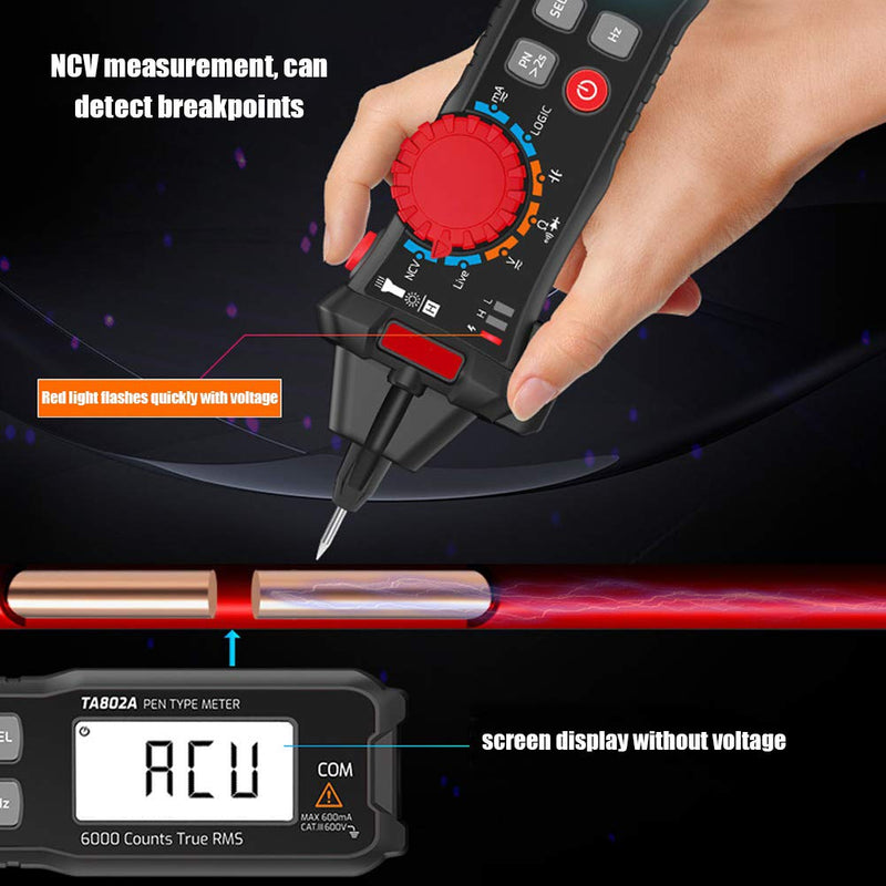 ViaGasaFamido Digital Multimeter Pen Type Auto Recognition Electrical Tester Live Line Digital Testers with Backlit Flashlight for Measuring Voltmeter Resistance Tester
