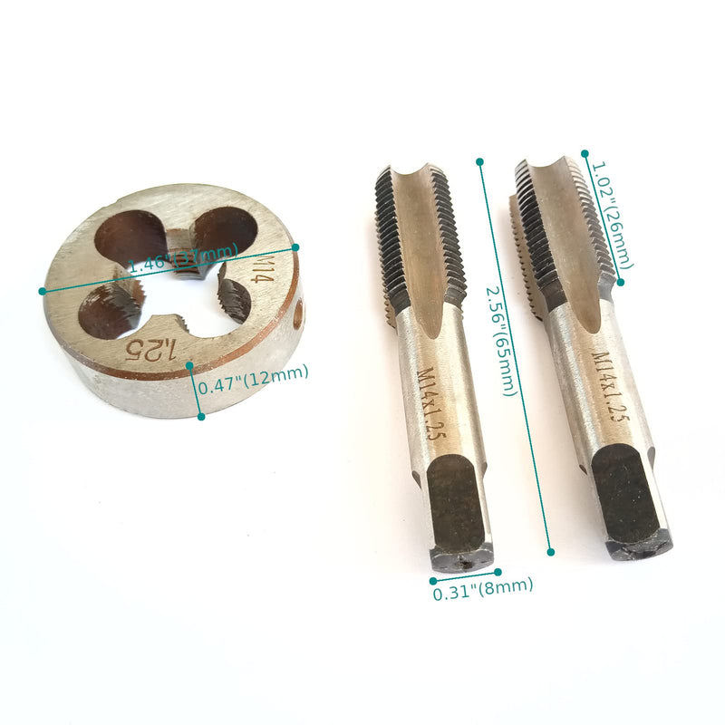 M14x1.25 Metric Hand Thread Tap and Die, 1 Tapper Tap, 1 Plug Tap, 1 Round Die, 1.25mm Pitch, Right Hand (M14x1.25, Tap&Die) M14x1.25