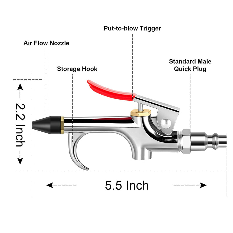 13 Pcs 2-Way Connection Air Nozzle Blow Gun Set, Air Nozzle Kit with 1/4 in Standard Quick Fitting and 8 Air Nozzles, Air Compressor Accessories for Air Inflation and Dedusting 13 pcs kit