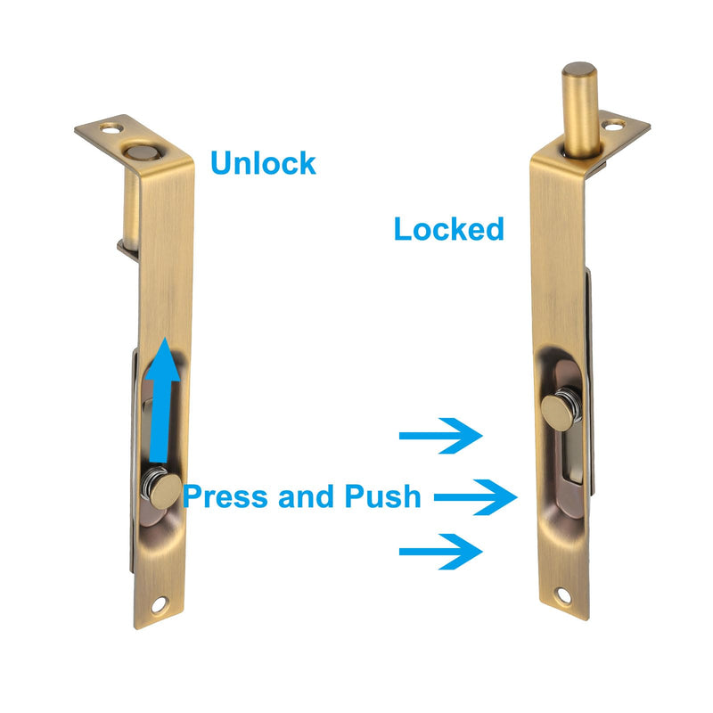 PATIKIL Flush Bolt 6" x 0.71", 2 Pcs Stainless Steel French Door Lock Concealed Slide Double Door Latch for Wood Composite Double Door, Yellow Bronze 6" x 0.71"