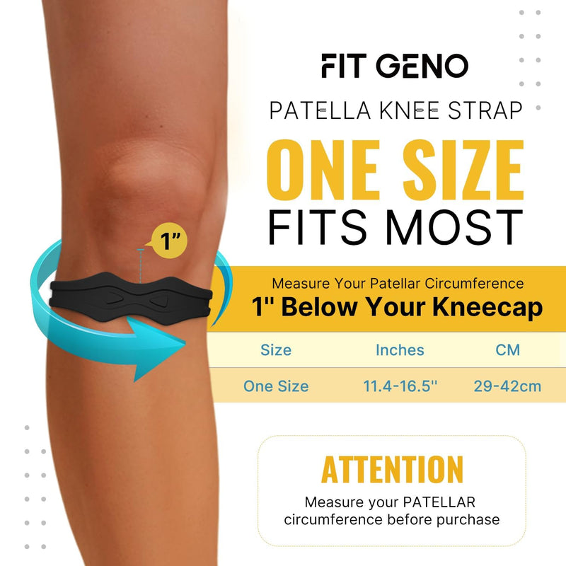 Fitgeno Knee Strap Patella Support: Knee Band for Patellar Tendon Pain Relief - Knee Brace for Tendonitis Jumpers Running Sports Basketball Men Women 2 Packs (Black) Black