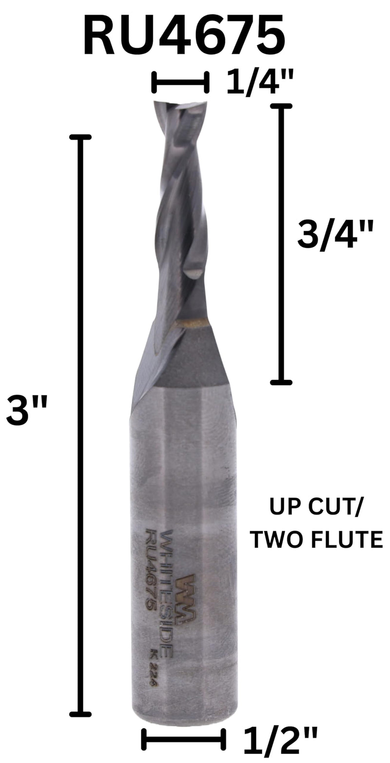 Whiteside Router Bits RU4675 Standard Spiral Bit with Up Cut Solid Carbide 1/4-Inch Cutting Diameter and 3/4-Inch Cutting Length