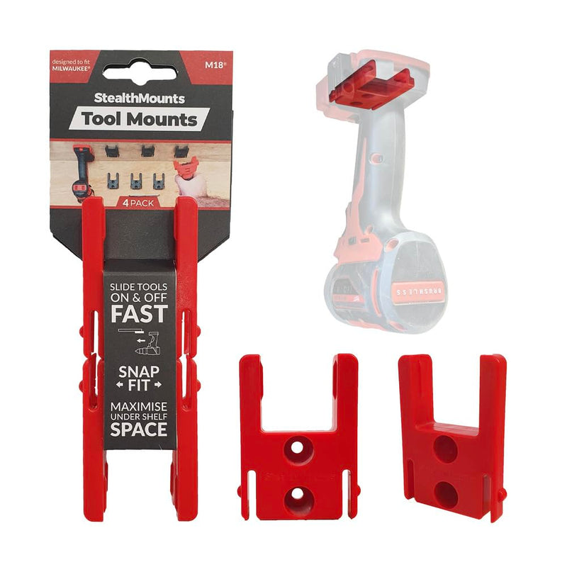 StealthMounts Tool Holder Compatible with Milwaukee M18 (8 Pack) - Red | StealthMounts Locking Tool Mounts | Made in the UK