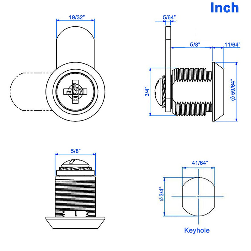 Cabinet Cam Lock, 5/8 Inch Keyed Alike Cam Locks Secure File Drawer Door Mailbox Tool Box Dresser RV Cylinder Replacement Lock Hardware, Fits on 1/2" Max Panel Thickness (6 Pack) 6 5/8 Inch Offset