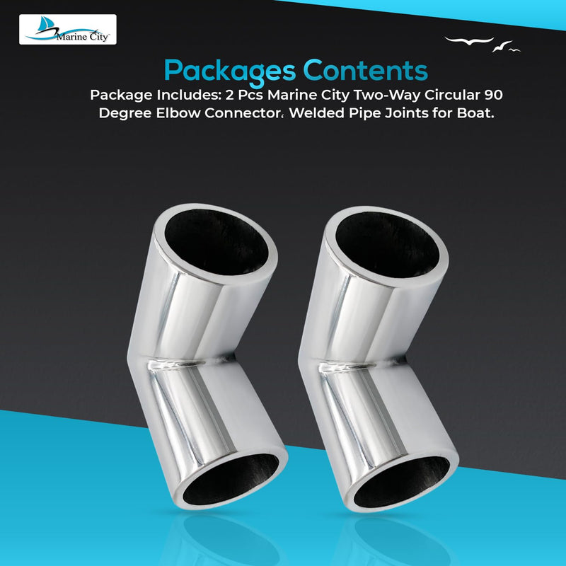 MARINE CITY 90° Elbow Connector, 304 Grade Stainless Steel Two-Way Circular Welded Pipe Joints for Boats, Yachts, Marines & Ships 7/8 Inch