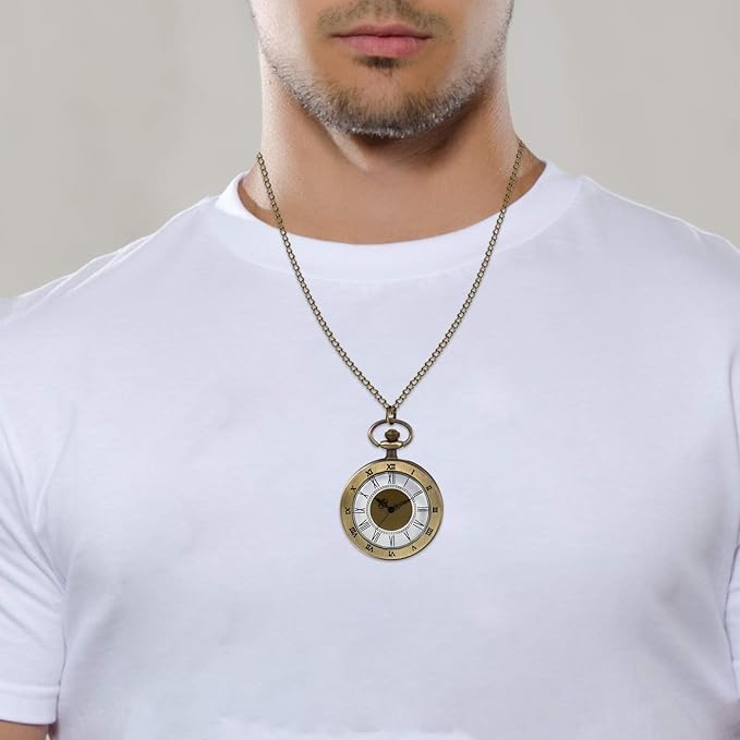 JewelryWe Retro Antique Roman Analog Pocket Watch Pendant Necklace Watch Non-waterproof Men Women Cosplay Event Halloween Birthday Anniversary Christmas Present Bronze - NewNest Australia