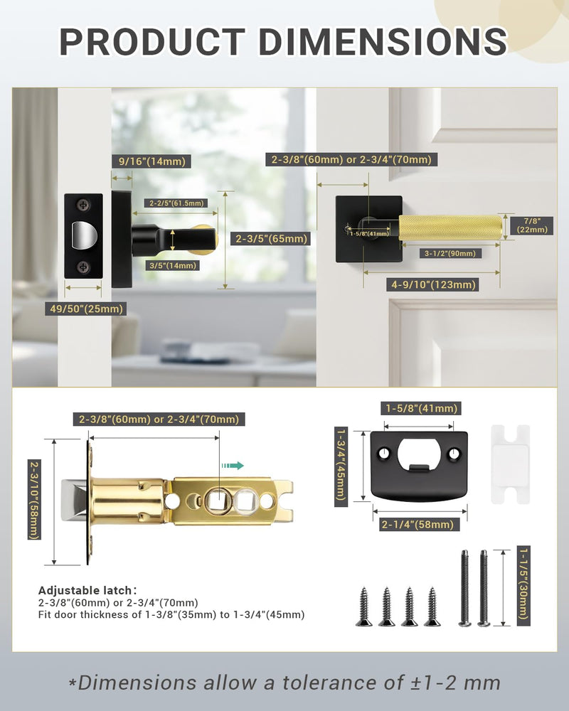 KNOBWELL 1 Pack Black and Gold Door Handle Square Doorknob with Lever Inside Passage Door Handle for Hallway Closet Pantry Square Passage