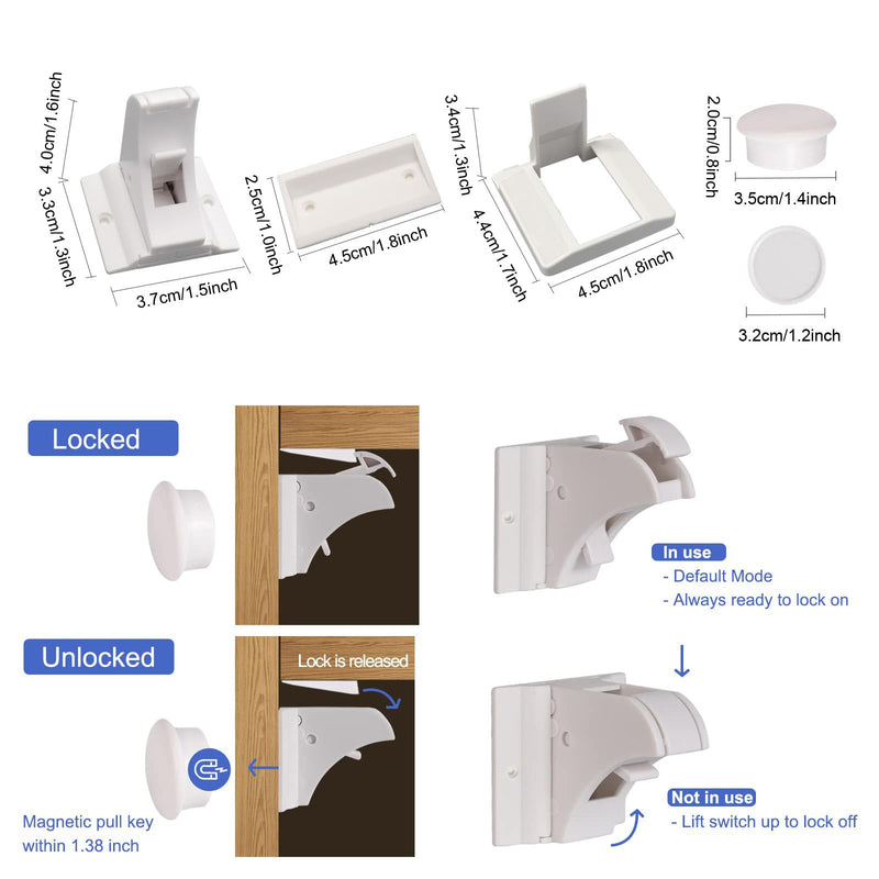 Magnetic Cabinet Locks Baby Proofing - 10 Locks & 2 Keys, No Drill Adhesive Safety Latches for Cabinets & Drawers, Child Proof Lock for Kitchen, Strong Magnet Key to Open, Easy Installation