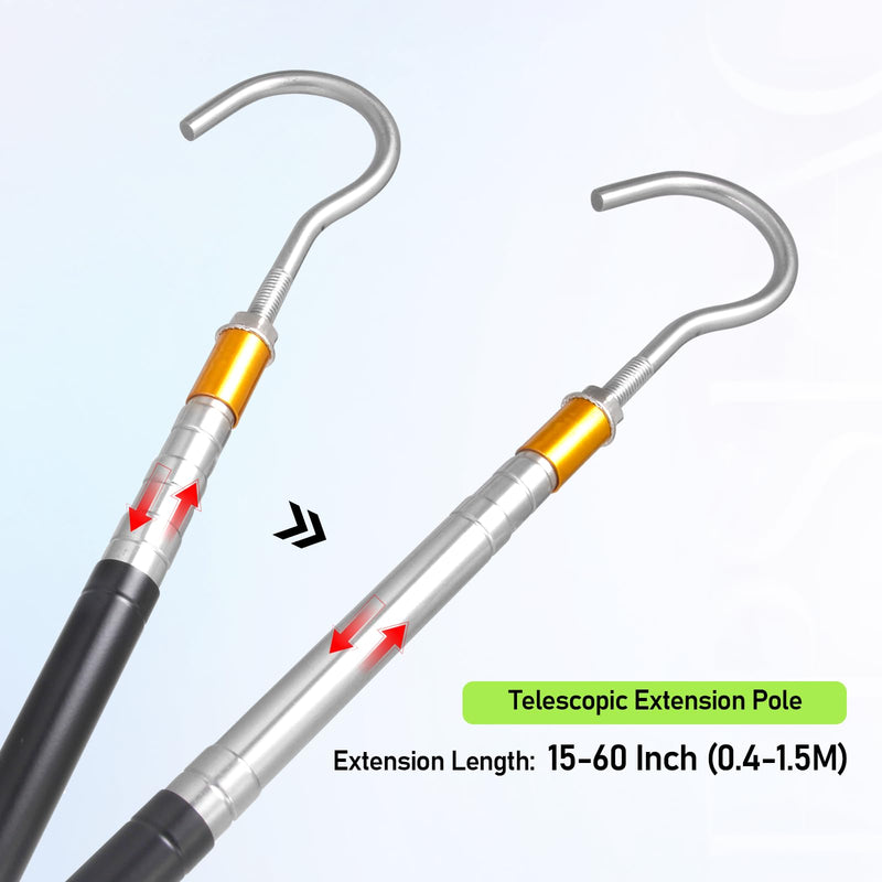 Attic Ladder Pull Down System Kit -60 Inch Telescopic Rod with Elegant Aluminum Alloy Handle and Stainless Steel Hook for Easy Rope Replacement